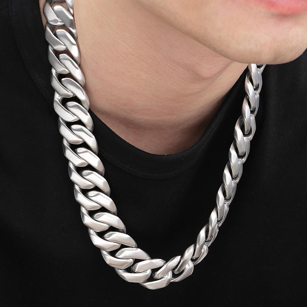 22/60CM 24MM Cuban Chain Bracelet Necklace For Men Hip-Hop Cool Black Gold Color Stainless Steel Necklaces Jewellery Accessories