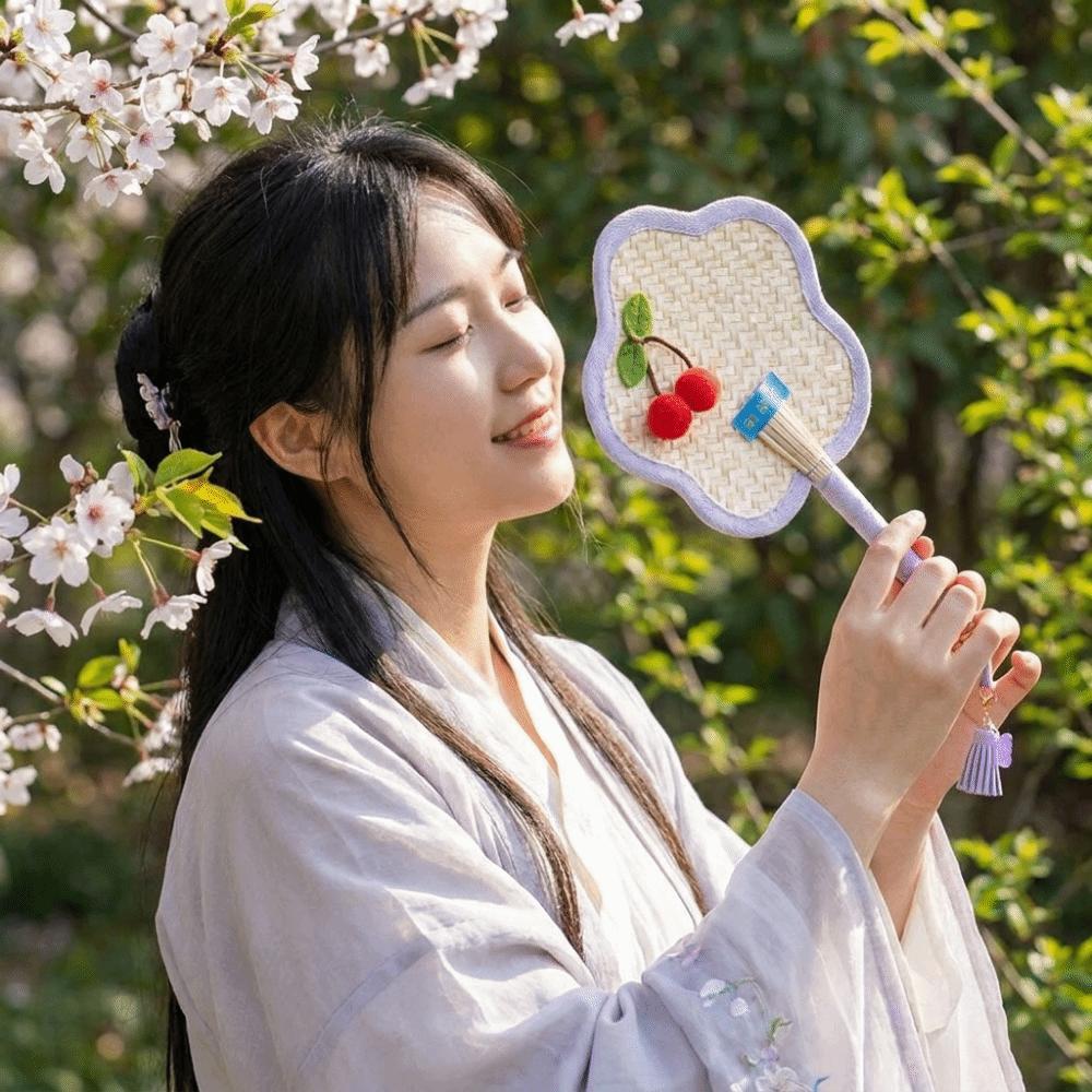 Vintage Portable Fan Flower Shaped Cooling Fan Creative Straw Fan  Home Decor