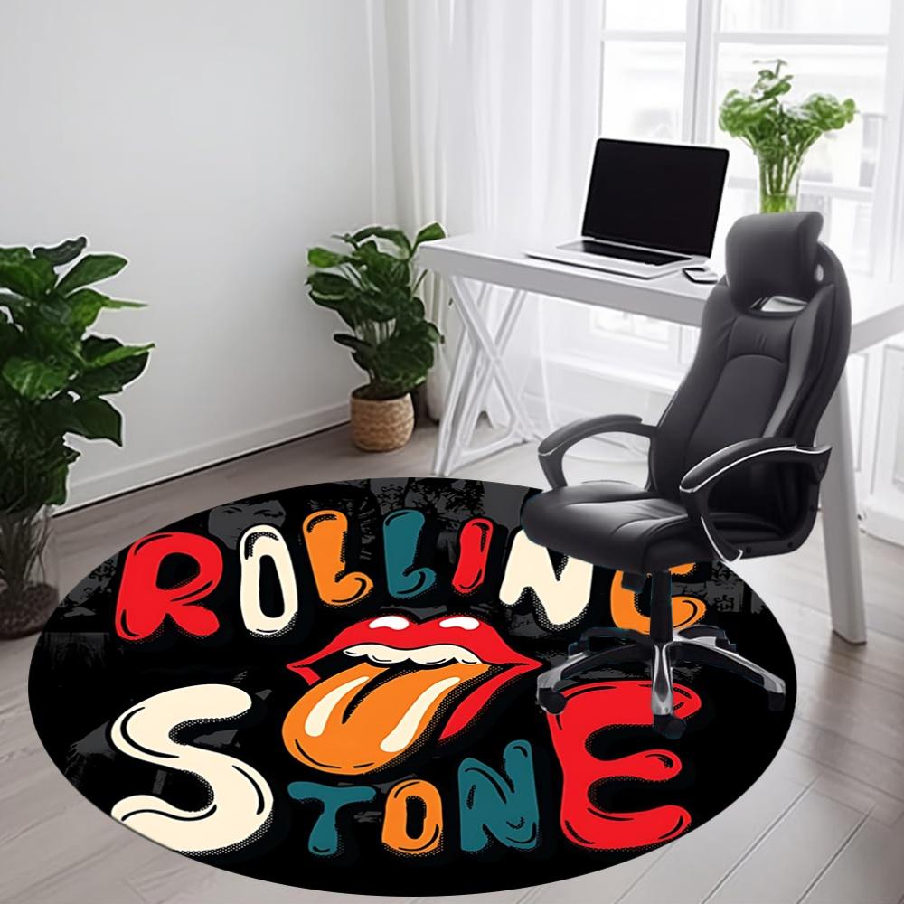 1 шт. Круглый коврик для офиса с логотипом Rolling Stone - Идеально подходит для декора офиса или кабинета, Машинная стирка, Нескользящая основа, Декоративный коврик для пола