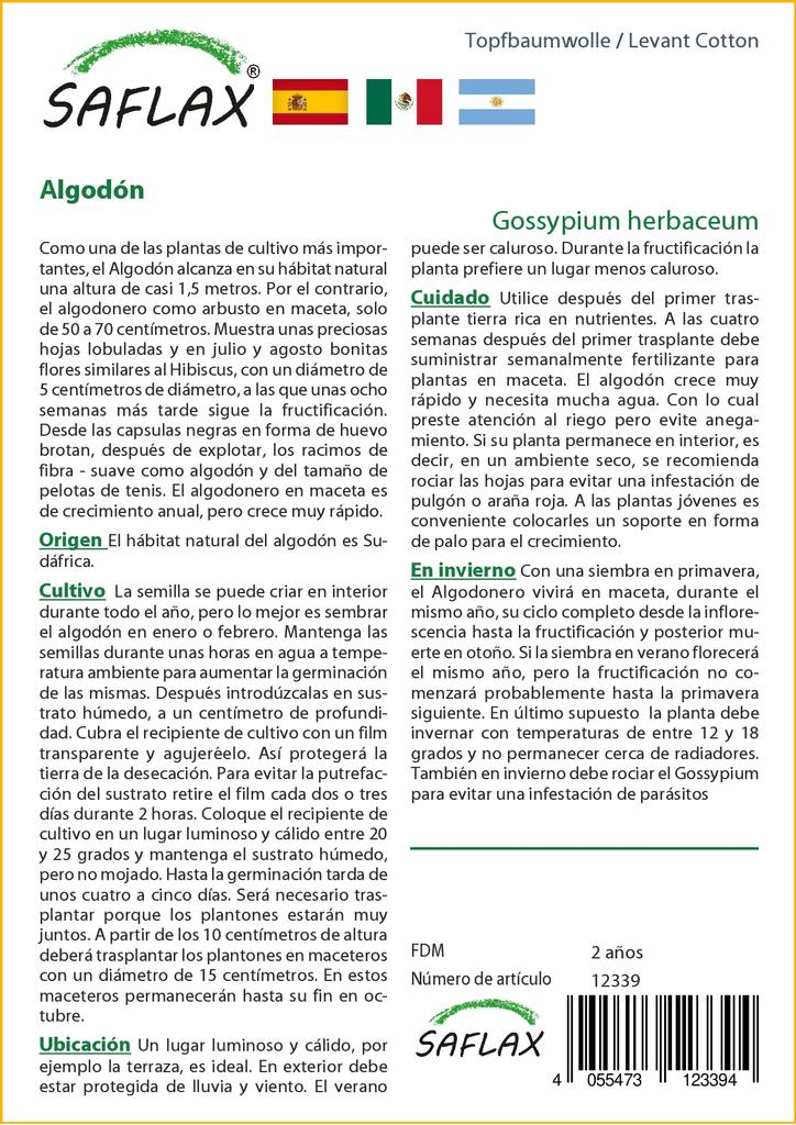 SAFLAX Хлопок Левантийский - 12 семян - Gossypium herbaceum