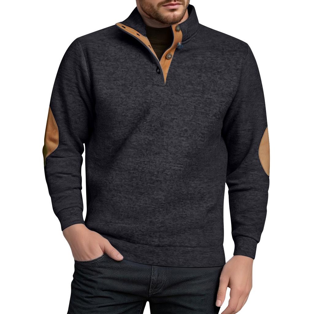 Men's Stand Up Collar Sweatshirt With Patchwork Casual Design