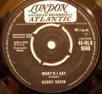 7-дюймовая пластинка BOBBY DARIN - What'd I Say 45HLK9540 London Records, 1962 UK Rock Б/у