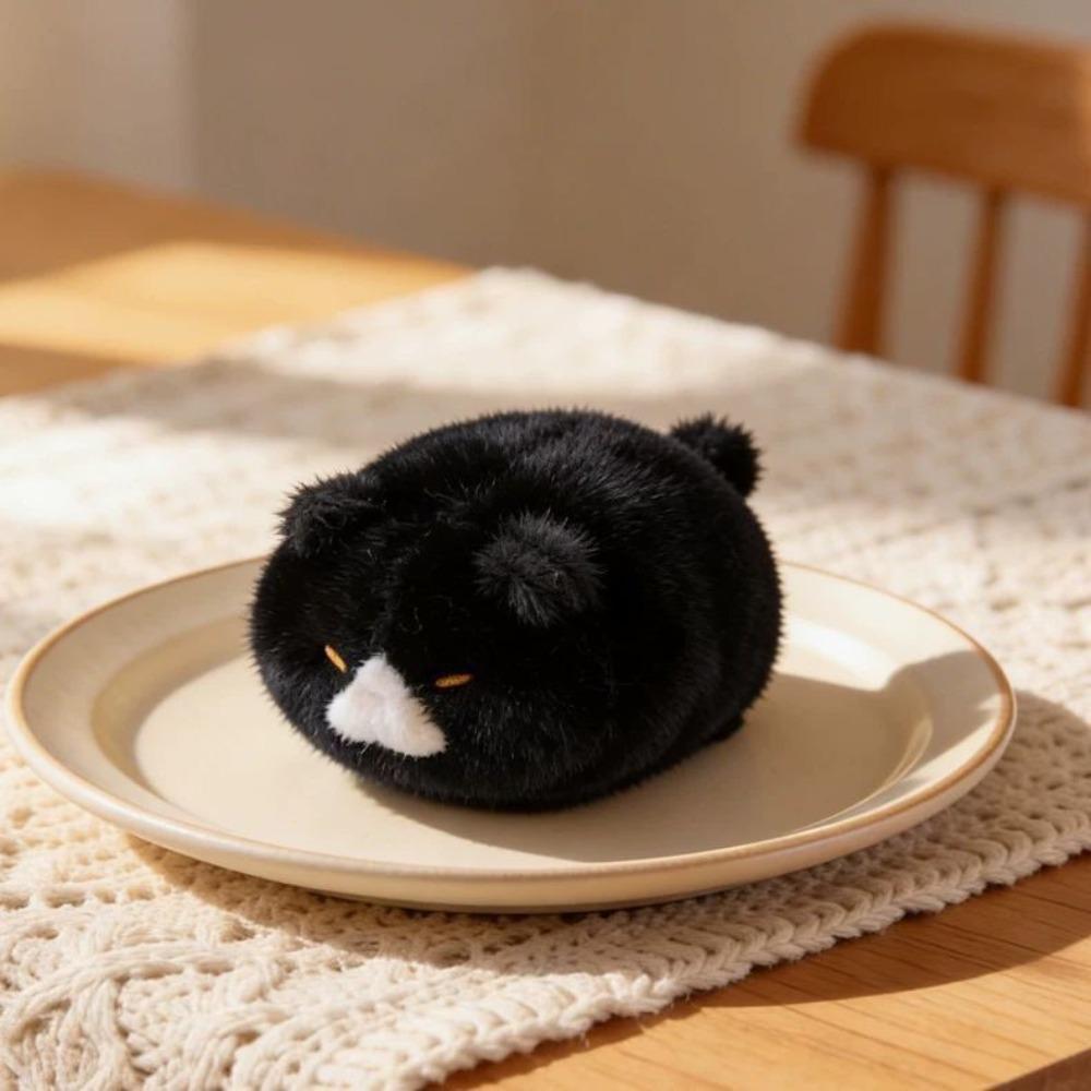Round Small Bean Bag Plush Doll Fluffy Soft Calico Cat Plush Wrist Home Decoration