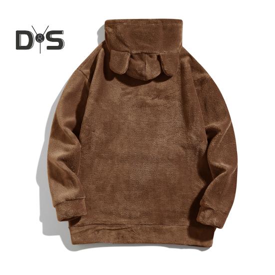 Зимняя мужская толстовка с капюшоном с декором в виде мультяшных ушей, двусторонний бархат с большим передним карманом, свободный длинный рукав, термотоп с эластичными манжетами, повседневная, на каждый день