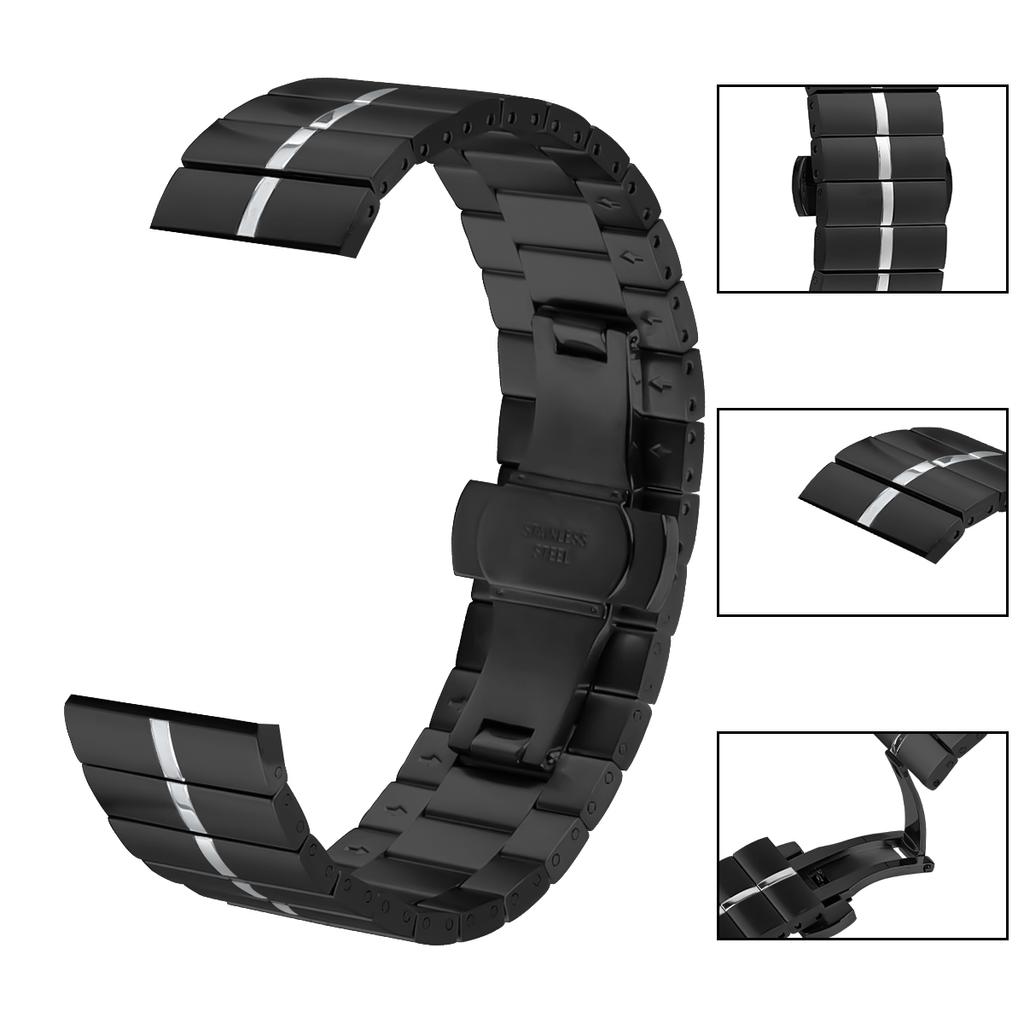 For Fitbit Versa/Versa Lite/Versa 2 Line Splicing Stainless Steel Watch Strap Butterfly Buckle Band