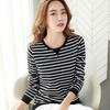 Summer New Women's T-Shirt Women's Loose Striped Crew Neck Cotton Women's T-Shirt Long Sleeve Top
