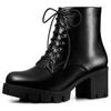 Allegra K Women's Lace-Up Combat Boots with Chunky Heel and Platform, Black, Size 24.5cm