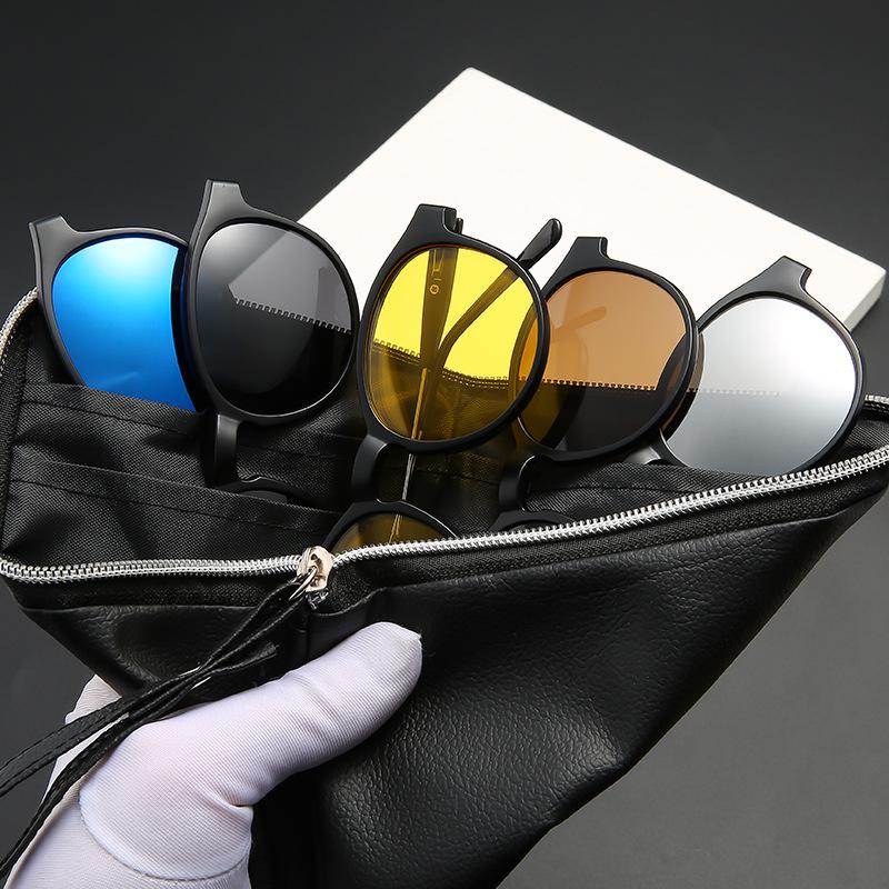 Магнитные круглые солнцезащитные очки с поляризационными клипсами, набор для мужчин и женщин - 5 сменных линз