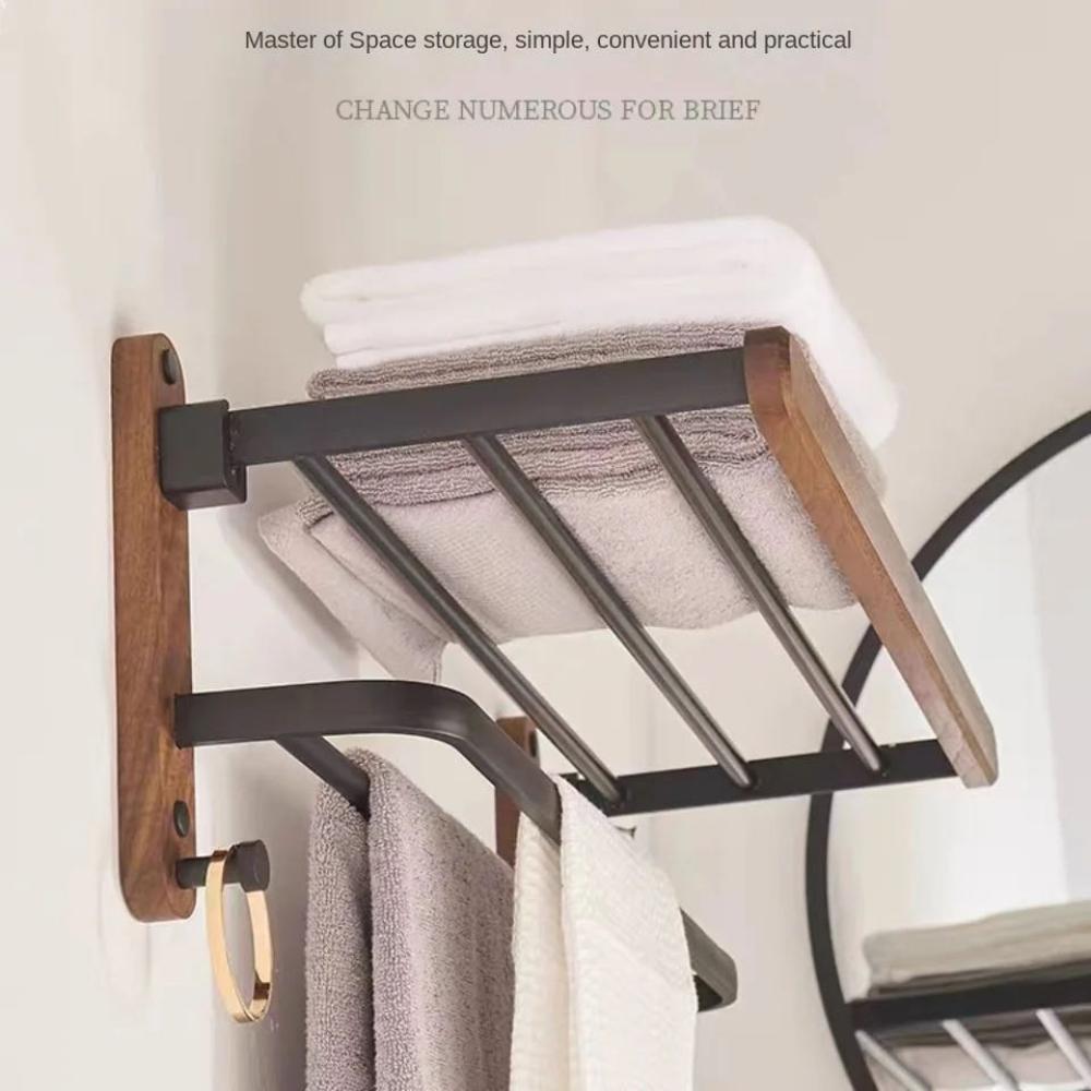 Nordic solid wood Light Luxury Towel Rack Bathroom Towel Set Перфорированная настенная полка для полотенец Аксессуары для ванной комнаты