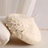 Yousheng Women Beret Faux Pearl Rhinestone Decor Vintage English Style Woolen Hat No Brim Solid Color Adjustable Straps Pumpkin Cap