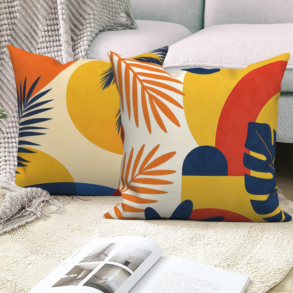 Bohemian Tropical Palm Leaf Pillow Covers 4 Pack Abstract Geometric Summer Polyester Linen Pillowcases For Bedroom Living Room