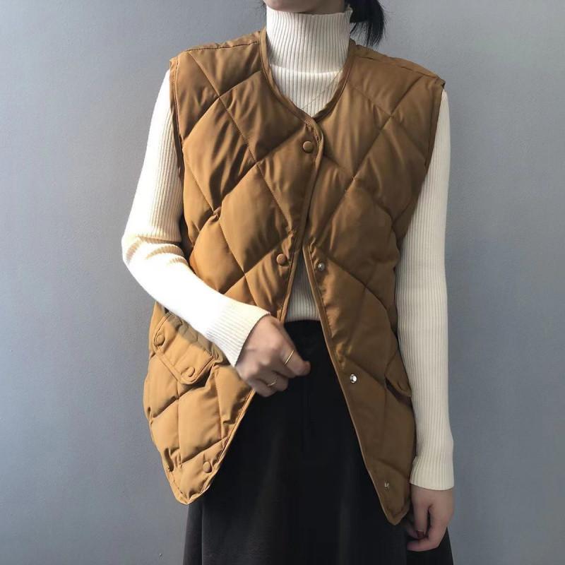 Women Autumn Winter Quilted Vest Sleeveless O-neck Loose Padded Waistvest Single Breasted Casual Ultralight Portable Vest