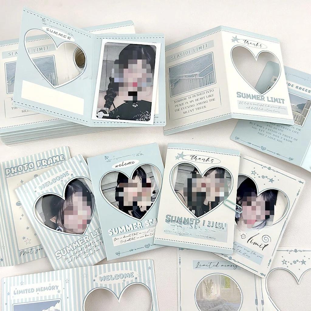 20Pcs Mix Blue Heart Hollow Folding Card Back Kpop Idol 3inch Photocard DIY Packing Decor Fixed Background Cardboard