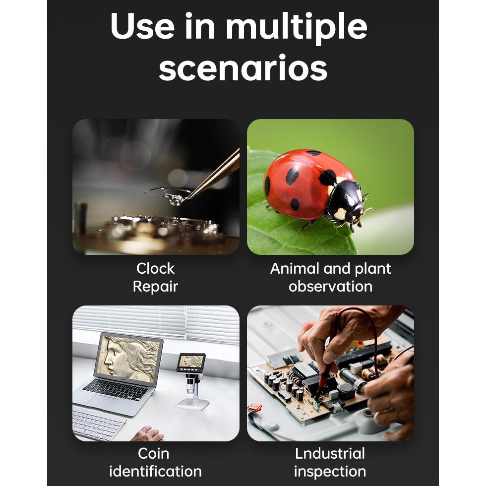 4,3-дюймовый цифровой микроскоп 1080P 50-1000x монетный микроскоп 2000 мАч паяльный микроскоп для ремонта электроники печатных плат ПК ноутбука