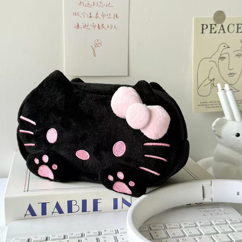 Плюшевая пенал-косметичка Hello Kitty, большая вместимость, сумка-пенал в виде лапки кошки, органайзер для канцелярии, сумка для макияжа, сумка для хранения мелочей