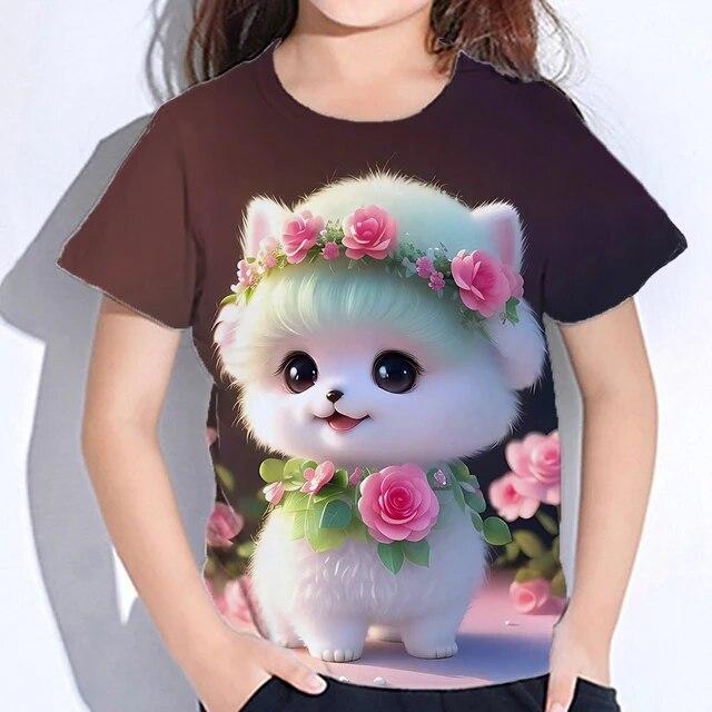 Cute Furry T-shirts Girl 3d Print Animals Kids Tops Autumn Korean Children's Clothing Child Tee Shirt Fashion 23 Style
