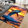 Fishing Area Rug, Blue Marlin Sailfish Jumping Sunset Ocean Print, Angler Coastal Cabin Decor, Non-Slip Floor Carpet