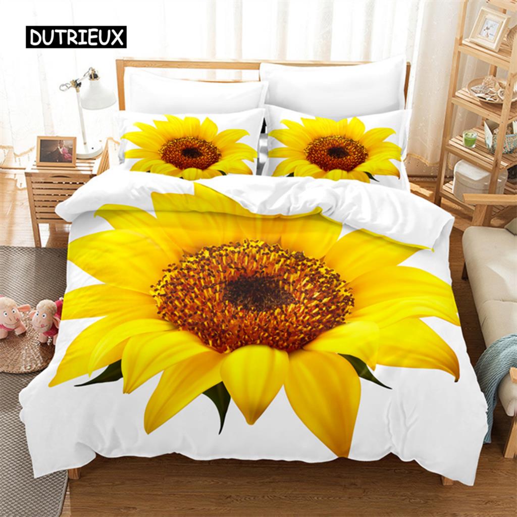 Подсолнух Queen Постельное белье Пододеяльник Постельное белье с цифровой печатью Постельное белье King Size Постельное белье