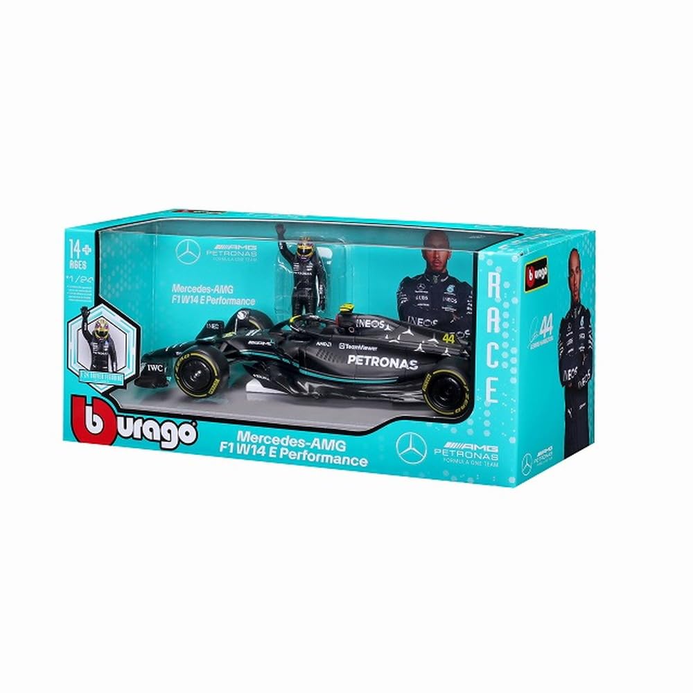 Bburago 1/24 Scale Mercedes-AMG Petronas F1 Team W14 (2023) E-Performance No. 44 with L. Hamilton Figure (Window Box) - Finished Model (BUR28037H)