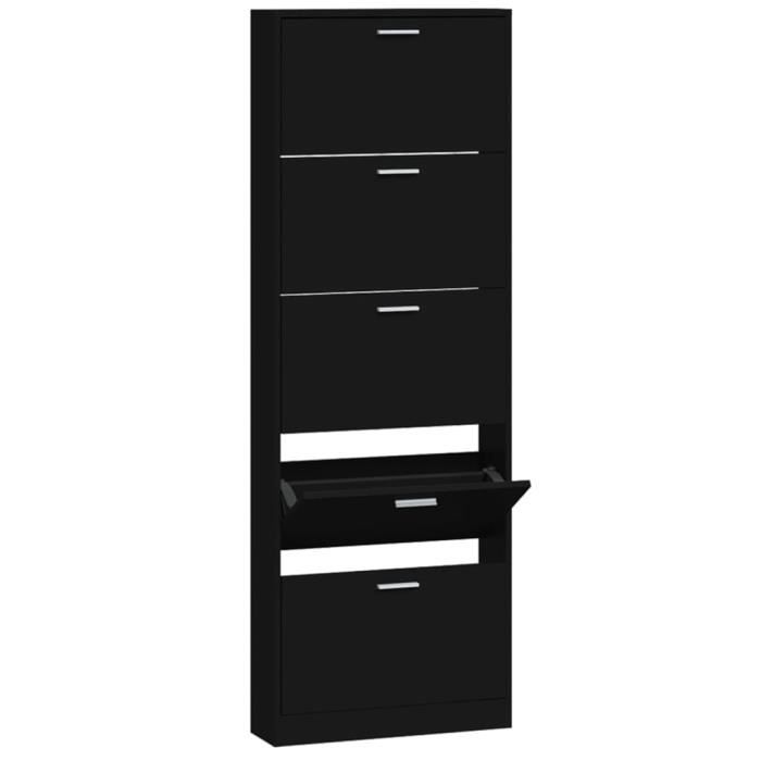 342512 vidaXL Shoe Cabinet Black 59x17x169 Cm Engineered Wood