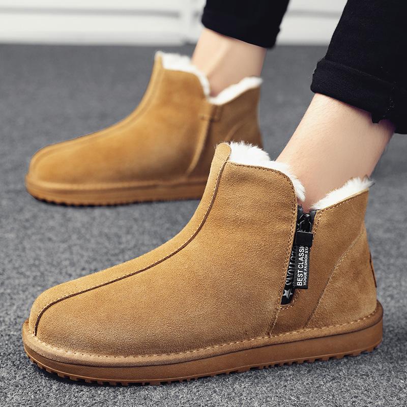 Флисовые зимние ботинки мужские на толстой подошве новые укороченные ботинки для отдыха на открытом воздухе утолщенные нескользящие термообувь из хлопка мужская обувь