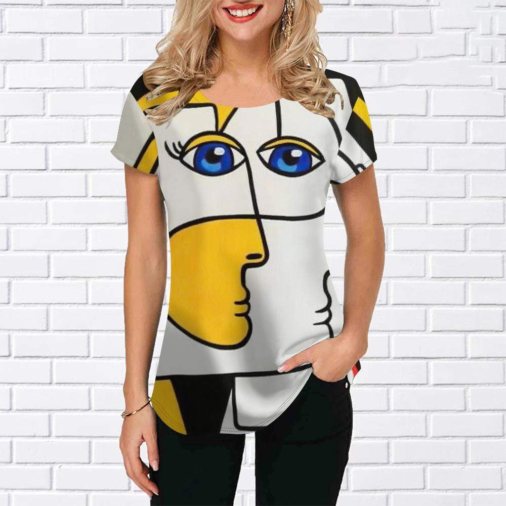 Summer Ladies T-shirt Artistic Style Personalised Clothing For Ladies O Neck Casual Short Sleeve Tees Loose Fashion Streetwear