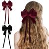 Autumn Winter Red Velvet Bow Ribbon Hair Clip For Women Fashion Retro Ponytail Back Of The Head Bow Hairpin Hair Accessories