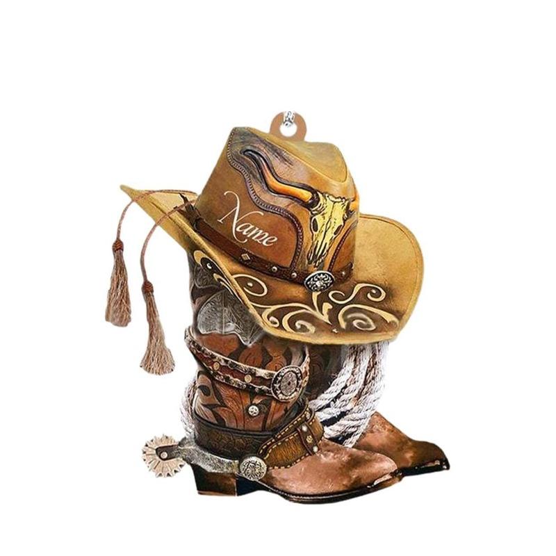 Customized Cowboy Boot And Hat Acrylic Hanging Decoration For Car Saddle Keychain Pendant Vintage Look