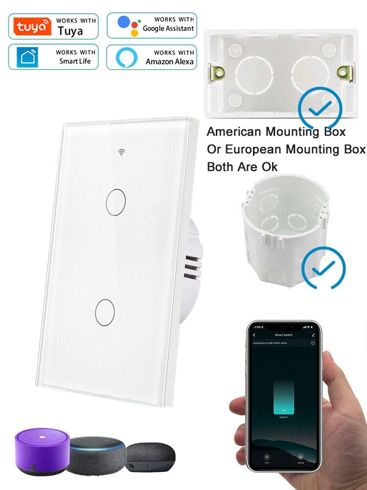 Tuya WiFi Smart Light Switch 1/2/3 Gang Сенсорный выключатель без нейтральной линии Управление по стандарту США с помощью приложения Работает с Alexa Google Home