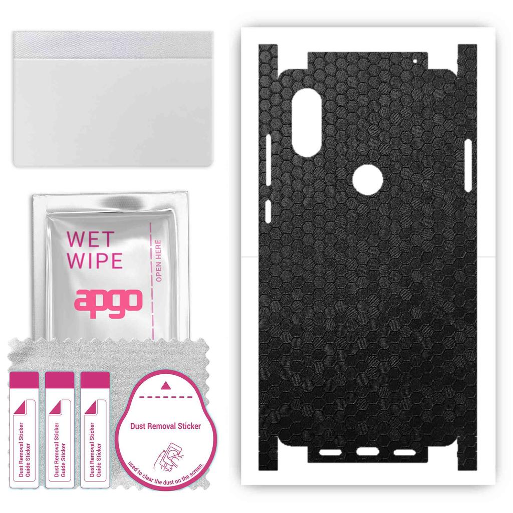 apgo Protective Skin Sticker for the Back+sides Compatible with Xiaomi Mi Mix 2S, Full Wrap Film, Foil, Vinyl - Pattern Black Honeycomb
