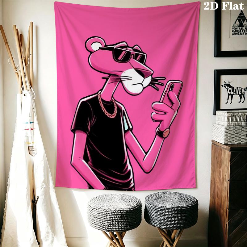 Pink Panther Wall Tapestry Aesthetic Wall Hanging Printed Fabric Blanket Decorative Tapestries for Bedroom Living Room Home Decor