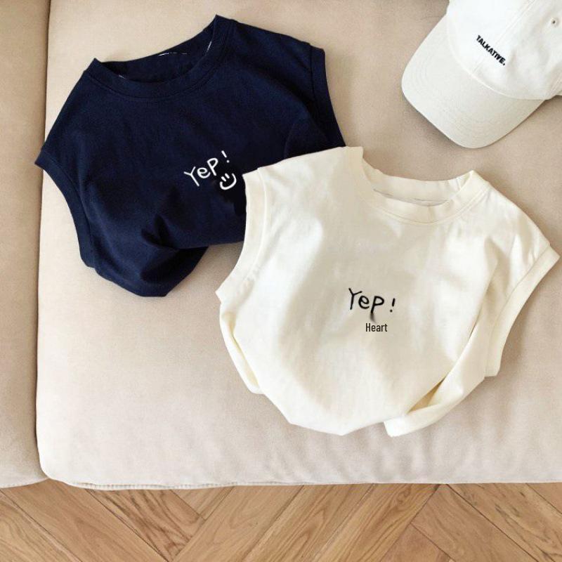 Модная хлопковая футболка без рукавов для детей 2024 – Милый летний жилет для мальчиков и девочек