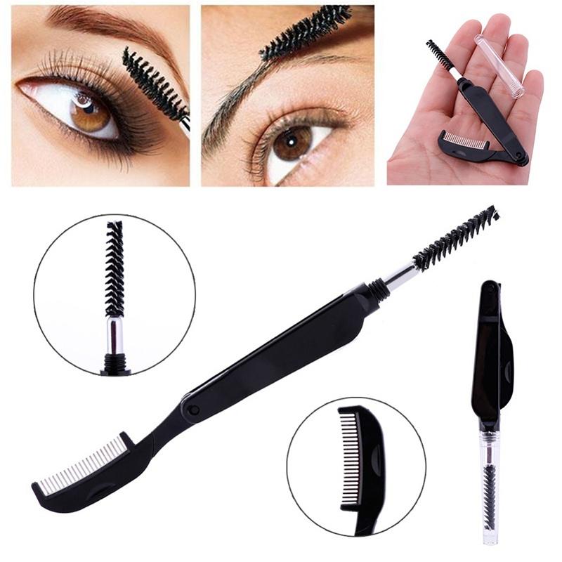 Women's Black Foldable Eyelash Brush Comb Double Head Eyebrow Combs