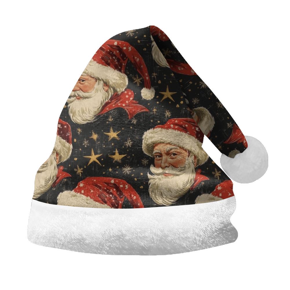 2024 Santa Claus Print Velvet Plush Christmas Hat for Adults & Kids - Double-sided Fleece