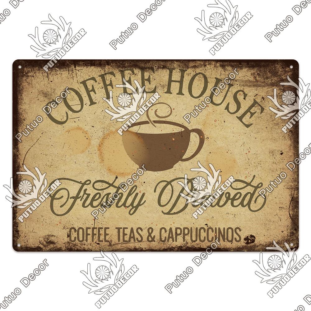 Decor Coffee Vintage Tin Sign Metal Sign Decorative Plaque Retro Plate Cafe Kitchen Living Room Coffee Bar Decoration