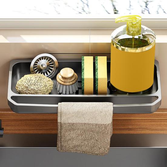 Сливная полка для раковины с подвесным стержнем, держателем для палочек для еды, устойчивая к ржавчине, простая установка, кухонная столешница