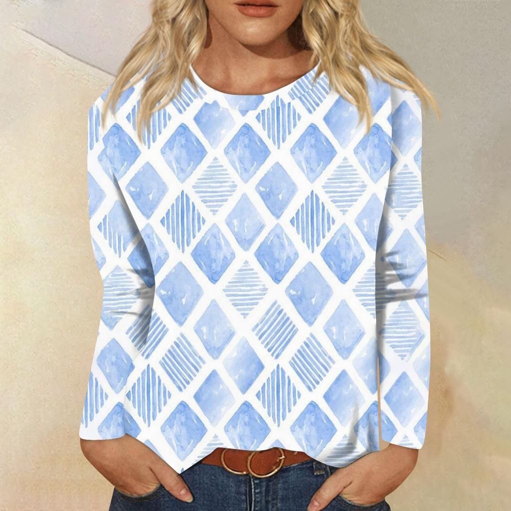 Women's Fashion Casual Long Sleeve  Print Round Neck Top