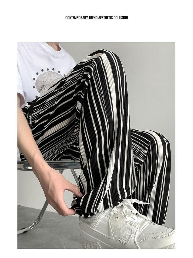 Мужские модные летние брюки Ice Silk с узором «зебра» — высококачественный свободный драпированный дизайн