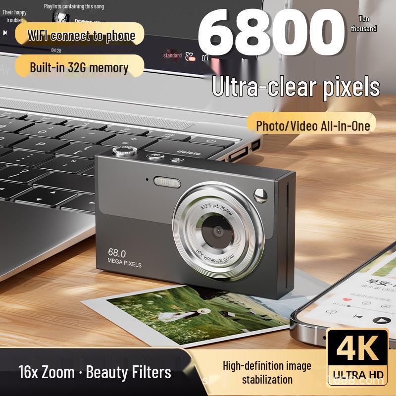 4K HD WiFi Student Camera: 68MP Dual Lens for Selfies