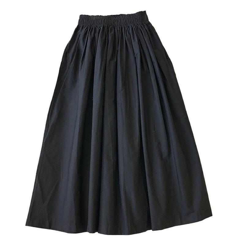 2026 Summer High Waist Khaki A-line Cotton Skirt for Women - Korean Style