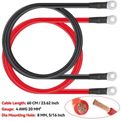 2 шт. Набор кабелей для инвертора аккумулятора из ПВХ 4 AWG Положительный Отрицательный Кабель 60 см 8 мм Новый