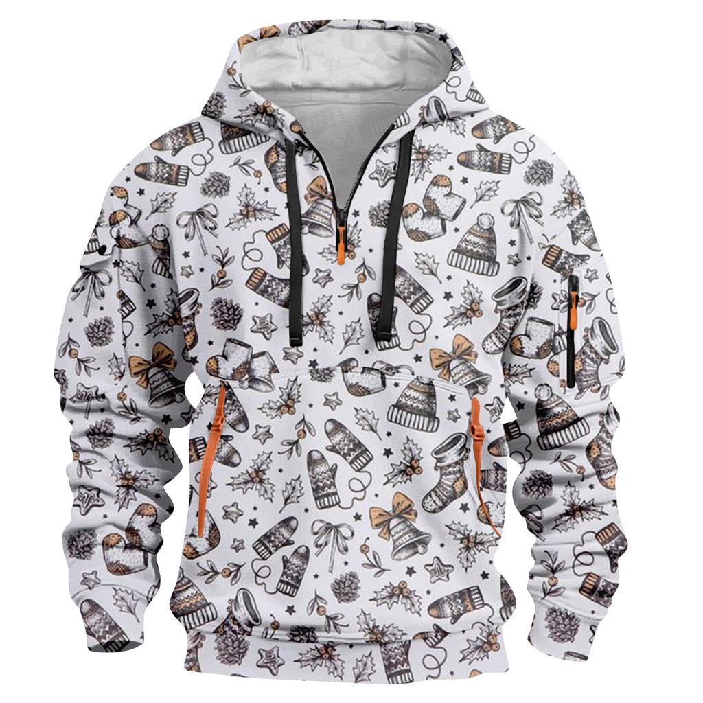 Мужская толстовка с капюшоном на молнии до середины, повседневная спортивная с рождественским принтом