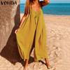 Fashion Women Thin Jumpsuits Summer Sleeveless Sexy Wide Leg Pants Beach Female Solid Casual Loose V Neck Long Maxi Overalls Plus Size