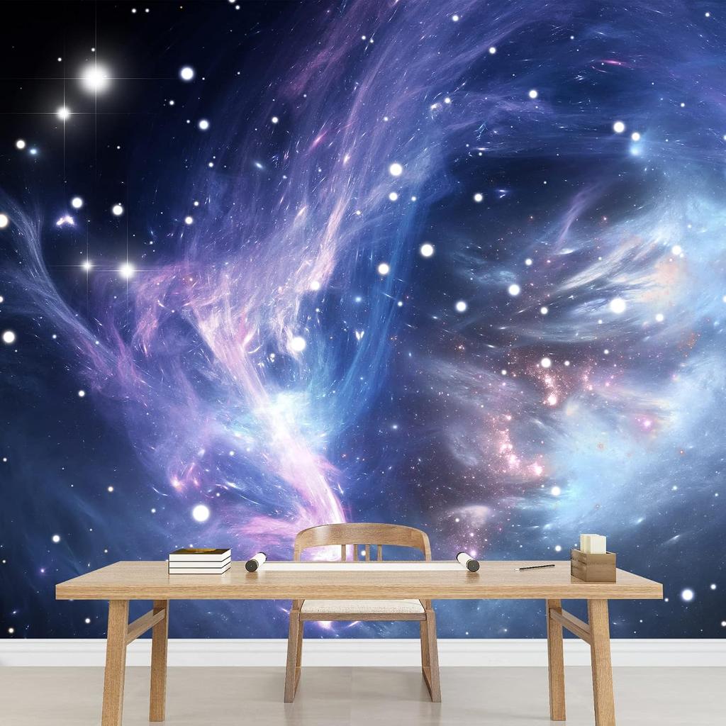 Purple Pink Nebula Wall Mural Cosmic Star Cloud Galaxy Wallpaper Bedroom Ceiling Decor