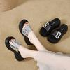 Thick-soled Slippers for Women To Wear 2025 Summer European and American Style Open-toed One-character Muffin and Sandals Rhinestone Women's Lazy Drag