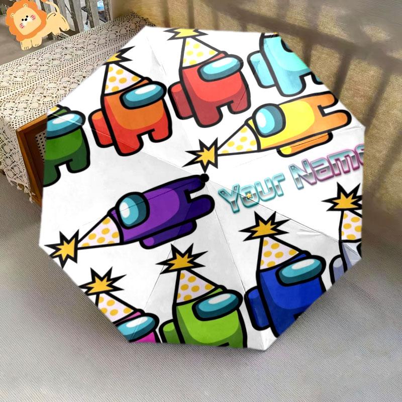 1 PC Automatic Folding Umbrella - Among Us Custom Name Pattern, Portable & Foldable Design with 8 Ribs, Christmas Birthday Gifts