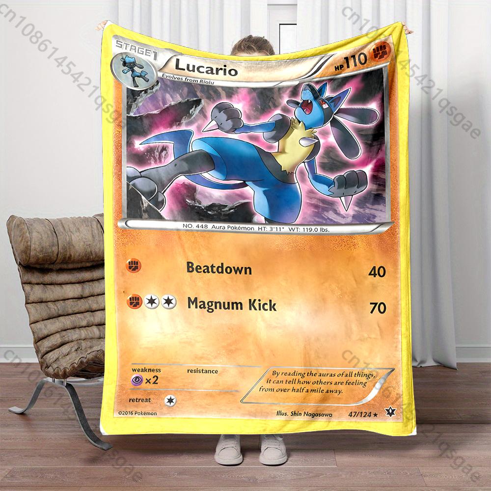 1PC Pokémon Lucario Card Pattern Blanket Warm Soft Fluffy Kids Adult Sofa Bed Throw Blanket Suitable Travel Camping for Gifts