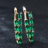 European and American Temperament Design Champagne Gold Green Diamond V Shaped Earrings Simple and Atmospheric