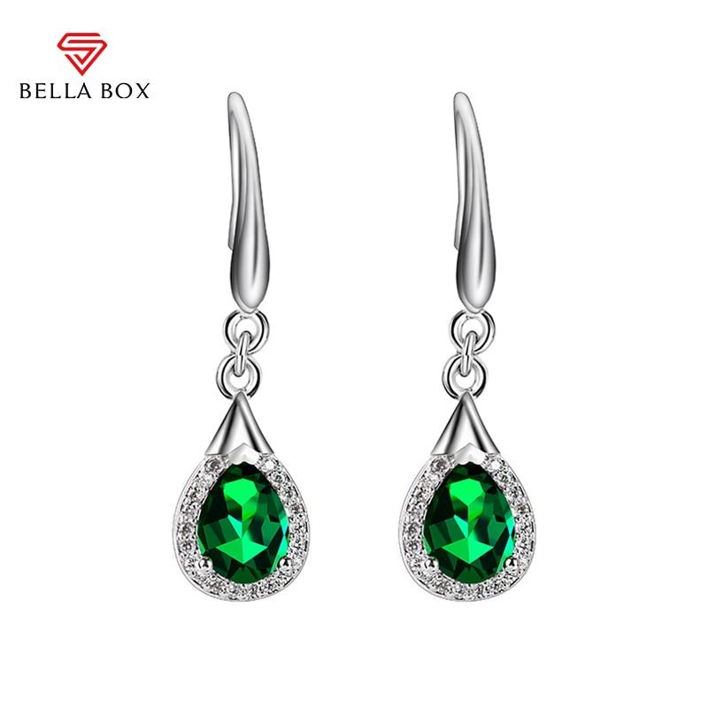 BELLA BOX Classic Copper Alloy Earrings For Women Green Zircon Fashion Ear Drop Female Gifts Engagement Jewelry