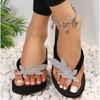 Fashion Sandals Summer New Shiny Diamond Flowers Thick Bottom Slope Heel Round Toe Clip Comfortable Flip-flops Women